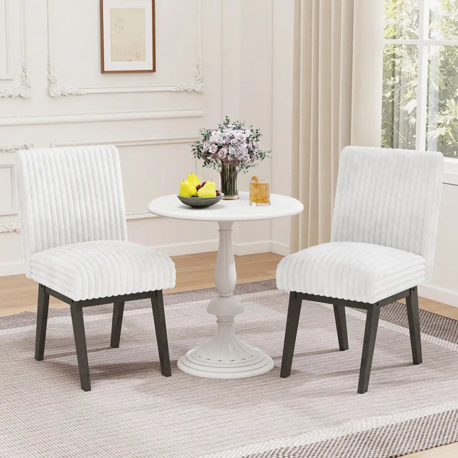 Dining Chairs Set of 2 Fabric Upholstered Kitchen Chairs with Padded Seatand Rubber Wood Legs-Grey - Gray & White