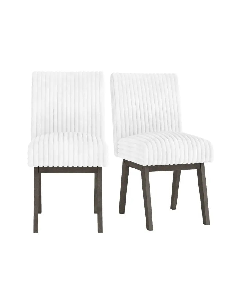 Dining Chairs Set of 2 Fabric Upholstered Kitchen Chairs with Padded Seatand Rubber Wood Legs-White + Grey - Gray &