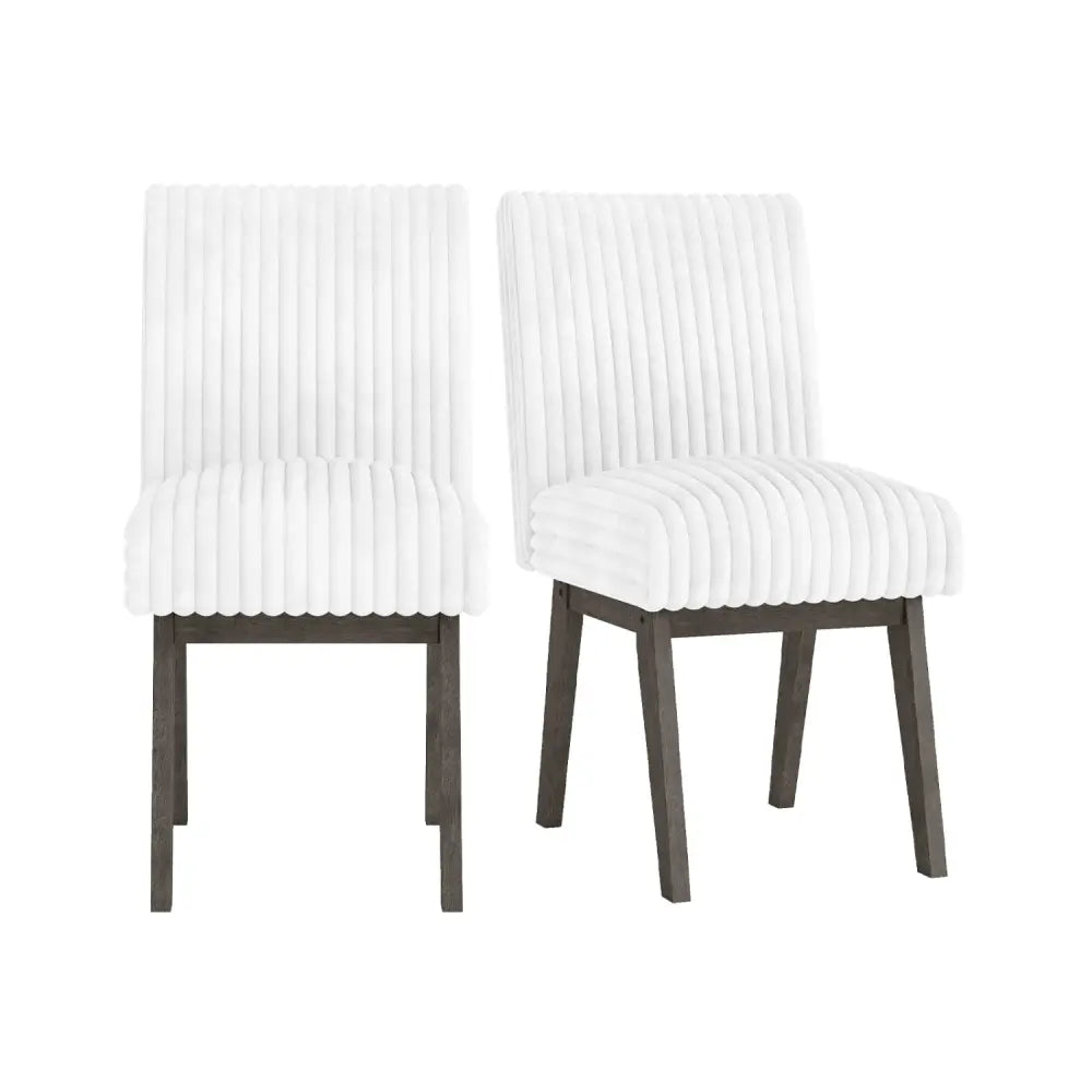 Dining Chairs Set of 2 Fabric Upholstered Kitchen Chairs with Padded Seatand Rubber Wood Legs-White + Grey - Gray &