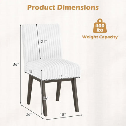 Dining Chairs Set of 2 Fabric Upholstered Kitchen Chairs with Padded Seatand Rubber Wood Legs-Grey - Gray & White