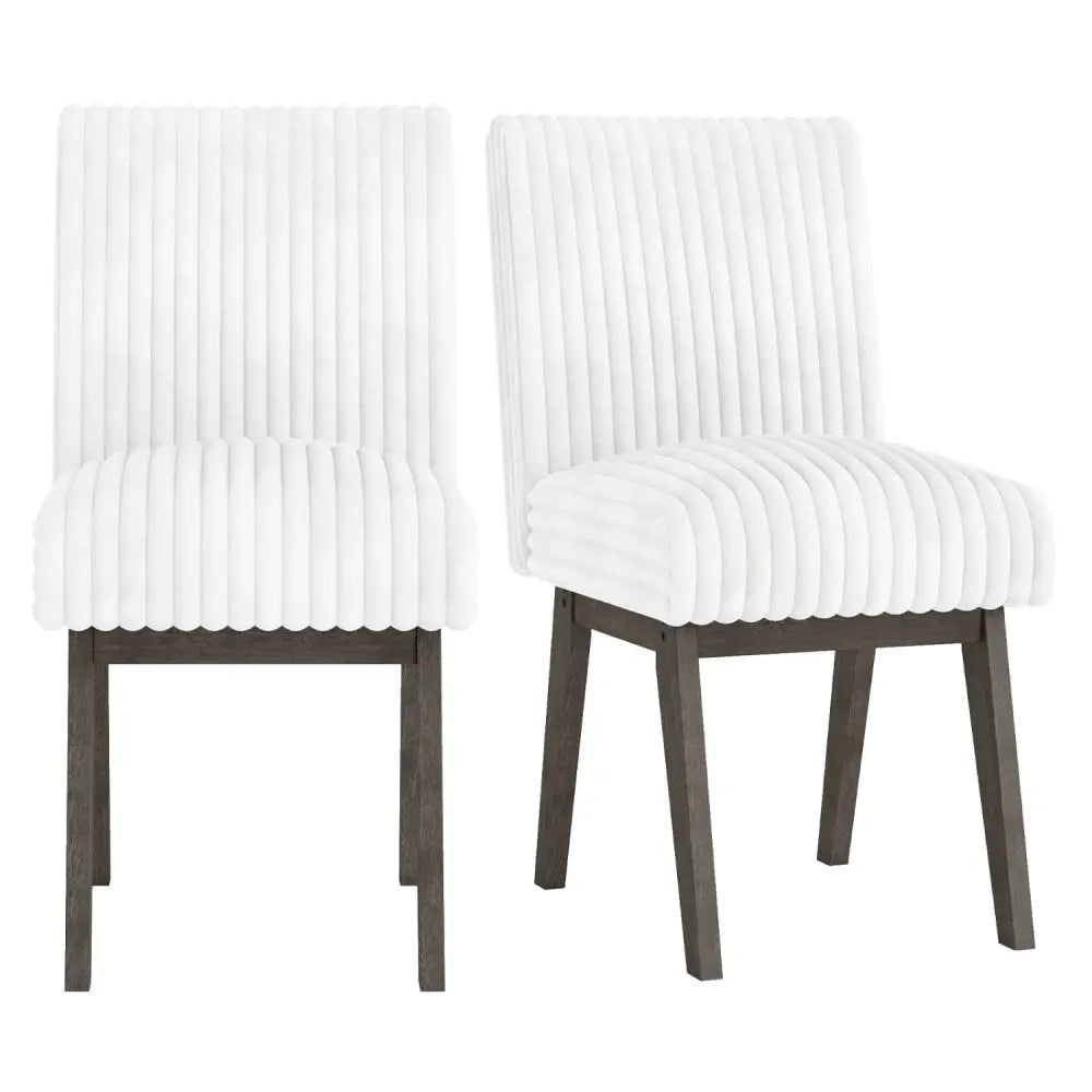 Dining Chairs Set of 2 Fabric Upholstered Kitchen Chairs with Padded Seatand Rubber Wood Legs-White + Grey - Gray &