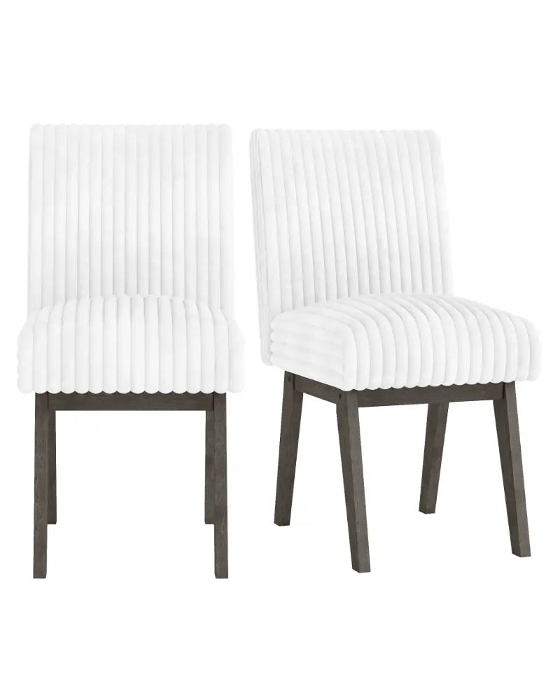 Dining Chairs Set of 2 Fabric Upholstered Kitchen Chairs with Padded Seatand Rubber Wood Legs-White + Grey - Gray &