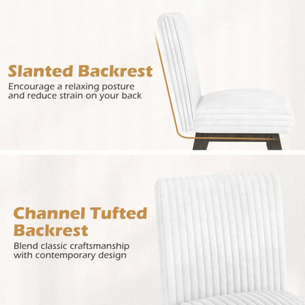 Dining Chairs Set of 2 Fabric Upholstered Kitchen Chairs with Padded Seatand Rubber Wood Legs-Grey - Gray & White