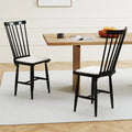 Dining Chairs Set of 2 Farmhouse Solid Rubber Wood Windsor Chairs with Removable Seat Cushions-Black - Black - Dining