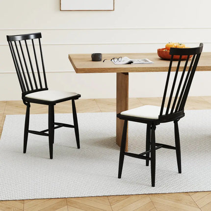 Dining Chairs Set of 2 Farmhouse Solid Rubber Wood Windsor Chairs with Removable Seat Cushions-Black - Black - Dining