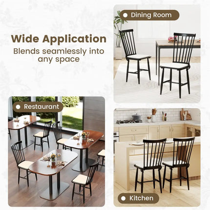 Dining Chairs Set of 2 Farmhouse Solid Rubber Wood Windsor Chairs with Removable Seat Cushions-Black - Black - Dining