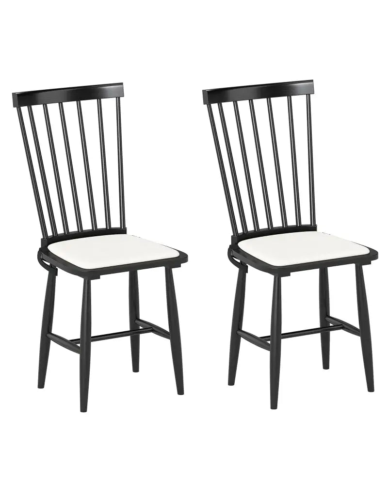 Dining Chairs Set of 2 Farmhouse Solid Rubber Wood Windsor Chairs with Removable Seat Cushions-Black - Black - Dining