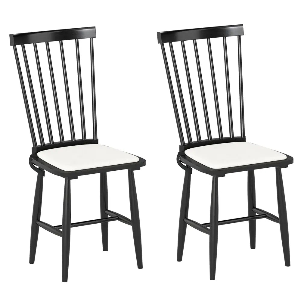 Dining Chairs Set of 2 Farmhouse Solid Rubber Wood Windsor Chairs with Removable Seat Cushions-Black - Black - Dining