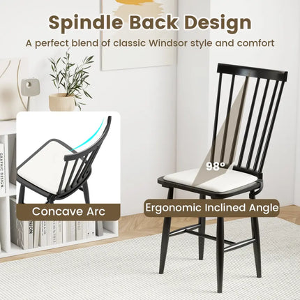 Dining Chairs Set of 2 Farmhouse Solid Rubber Wood Windsor Chairs with Removable Seat Cushions-Black - Black - Dining