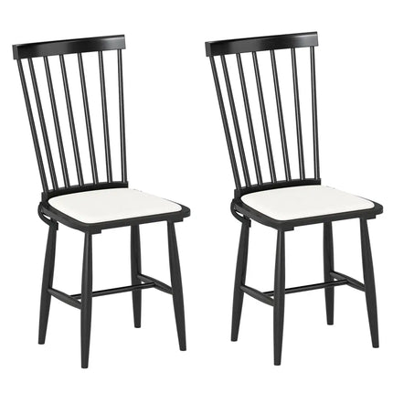 Dining Chairs Set of 2 Farmhouse Solid Rubber Wood Windsor Chairs with Removable Seat Cushions-Black - Black - Dining