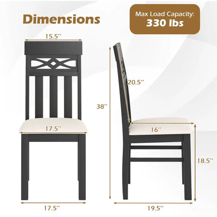 Dining Chairs Set of 2 High Back Dining Room Chairs with Padded Seat and Rubber Wood Frame-Black - Black - Dining Chairs