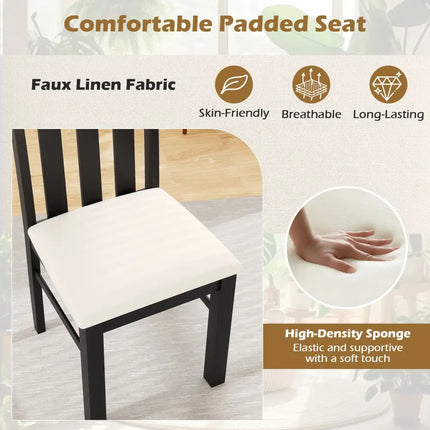 Dining Chairs Set of 2 High Back Dining Room Chairs with Padded Seat and Rubber Wood Frame-Black - Black - Dining Chairs