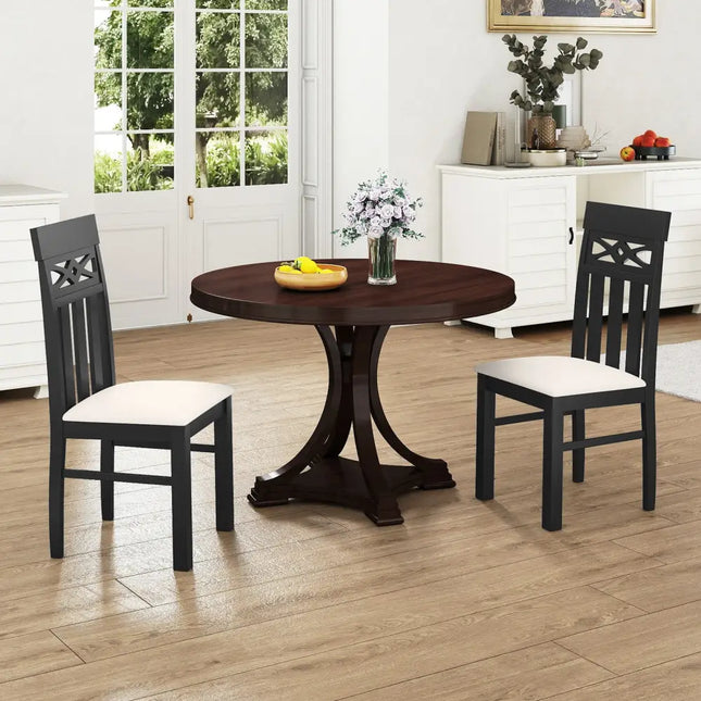 Dining Chairs Set of 2 High Back Dining Room Chairs with Padded Seat and Rubber Wood Frame-Black - Black - Dining Chairs