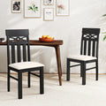 Dining Chairs Set of 2 High Back Dining Room Chairs with Padded Seat and Rubber Wood Frame-Black - Black - Dining Chairs