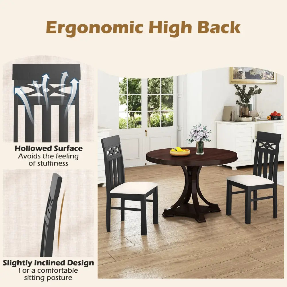 Dining Chairs Set of 2 High Back Dining Room Chairs with Padded Seat and Rubber Wood Frame-Black - Black - Dining Chairs