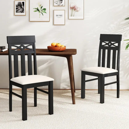 Dining Chairs Set of 2 High Back Dining Room Chairs with Padded Seat and Rubber Wood Frame-Black - Black - Dining Chairs