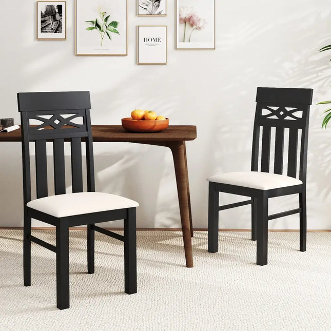Dining Chairs Set of 2 High Back Dining Room Chairs with Padded Seat and Rubber Wood Frame-Black - Black - Dining Chairs