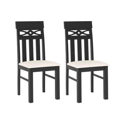 Dining Chairs Set of 2 High Back Dining Room Chairs with Padded Seat and Rubber Wood Frame-Black - Black - Dining Chairs