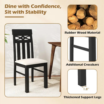 Dining Chairs Set of 2 High Back Dining Room Chairs with Padded Seat and Rubber Wood Frame-Black - Black - Dining Chairs
