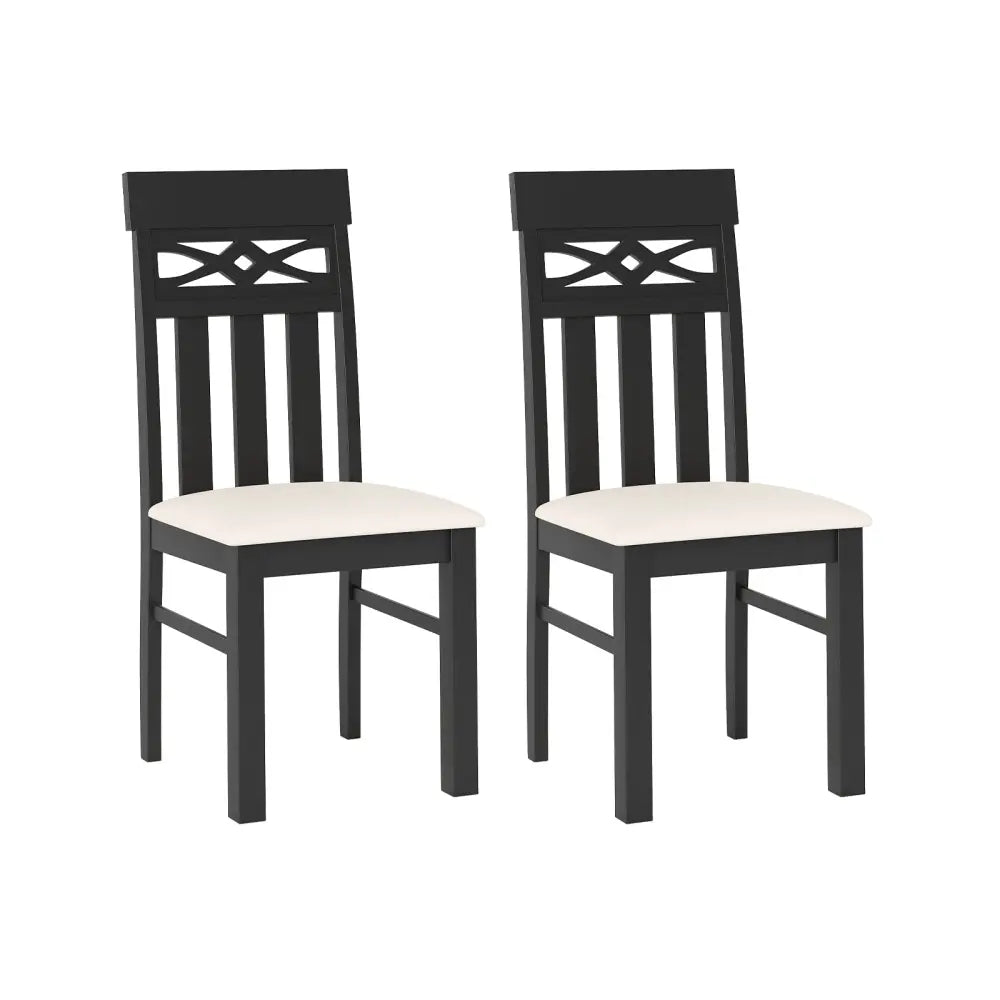 Dining Chairs Set of 2 High Back Dining Room Chairs with Padded Seat and Rubber Wood Frame-Black - Black - Dining Chairs