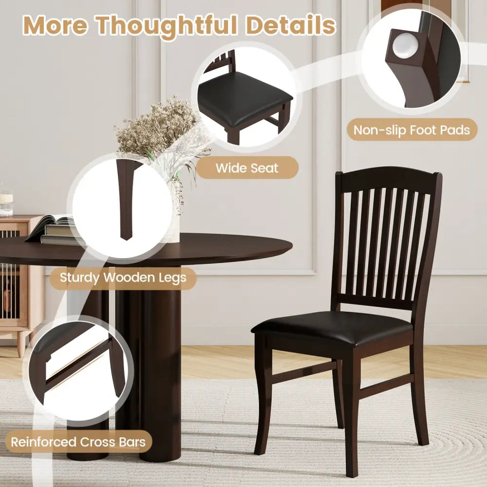 Dining Chairs Set of 2 Kitchen Side Chairs Mid-century Armless Dinette Chairs-Coffee - Coffee - Dining Chairs