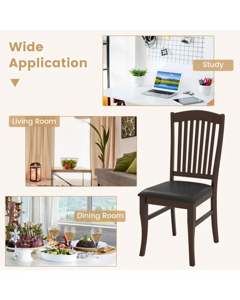 Dining Chairs Set of 2 Kitchen Side Chairs Mid-century Armless Dinette Chairs-Coffee - Coffee - Dining Chairs