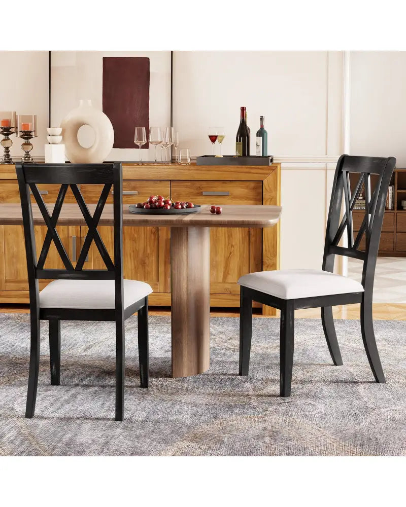 Dining Chairs Set of 2 Kitchen Side Chairs with Curved Cross Back-Beige - Beige - Dining Chairs