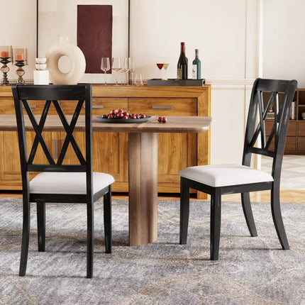 Dining Chairs Set of 2 Kitchen Side Chairs with Curved Cross Back-Beige - Beige - Dining Chairs