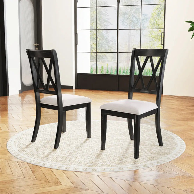 Dining Chairs Set of 2 Kitchen Side Chairs with Curved Cross Back-Beige - Beige - Dining Chairs