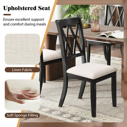 Dining Chairs Set of 2 Kitchen Side Chairs with Curved Cross Back-Beige - Beige - Dining Chairs