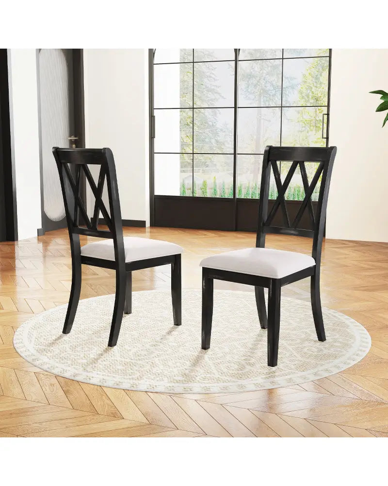 Dining Chairs Set of 2 Kitchen Side Chairs with Curved Cross Back-Beige - Beige - Dining Chairs