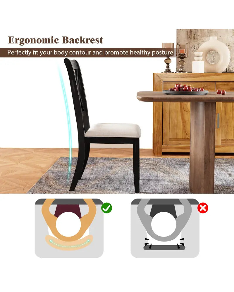 Dining Chairs Set of 2 Kitchen Side Chairs with Curved Cross Back-Beige - Beige - Dining Chairs