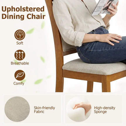 Dining Chairs Set of 2 Dining Room Chairs with Rubber Wood Frame-Brown - Brown - Dining Chairs