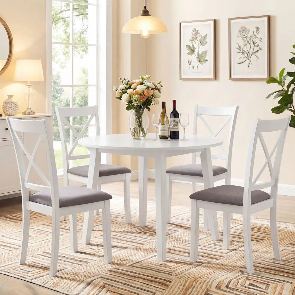 Dining Chairs Set of 2 Rubber Wood Dining Room Chairs with Comfortable Backrest and Padded Seat-White - White - Dining