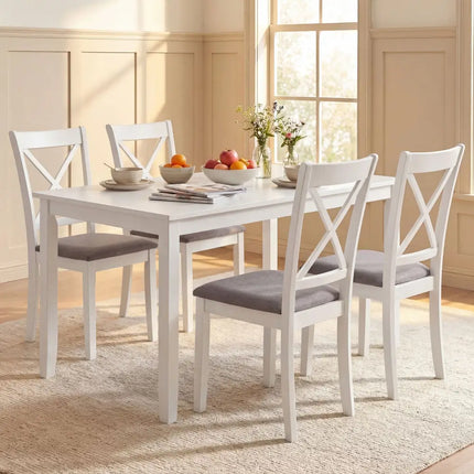 Dining Chairs Set of 2 Rubber Wood Dining Room Chairs with Comfortable Backrest and Padded Seat-White - White - Dining