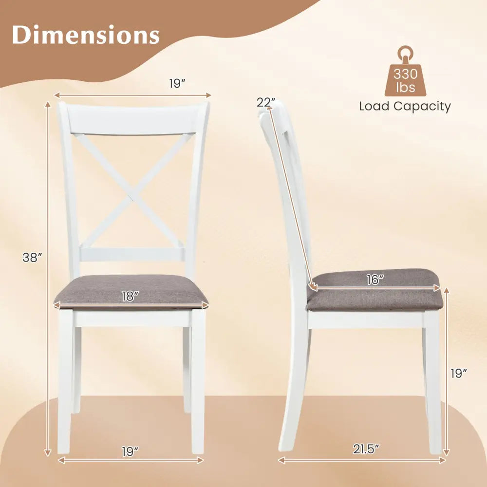 Dining Chairs Set of 2 Rubber Wood Dining Room Chairs with Comfortable Backrest and Padded Seat-White - White - Dining