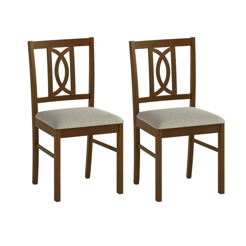 Dining Chairs Set of 2 Rubber Wood Dining Room Chairs with Hollowed Backrest-Walnut - Walnut - Dining Chairs