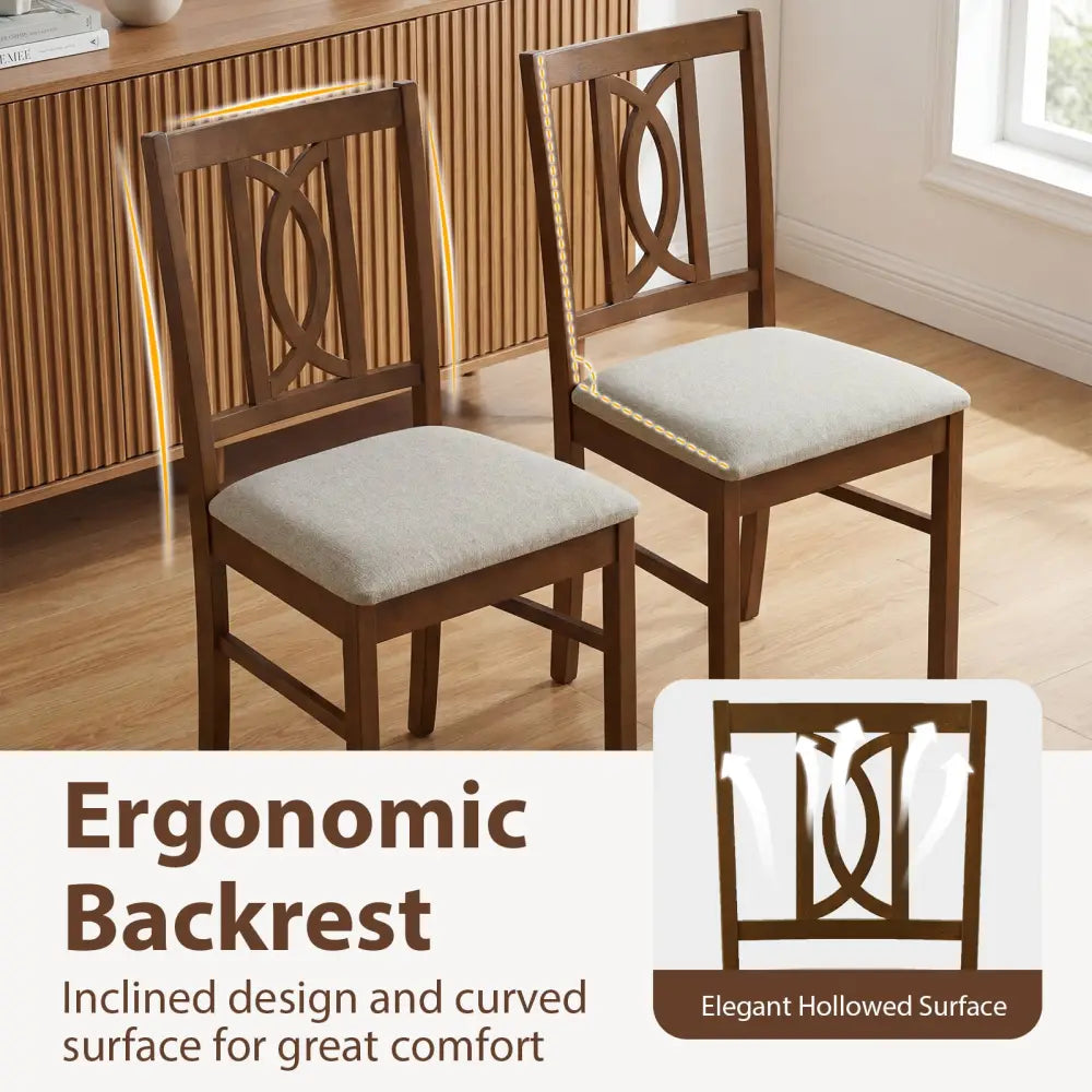 Dining Chairs Set of 2 Rubber Wood Dining Room Chairs with Hollowed Backrest-Walnut - Walnut - Dining Chairs