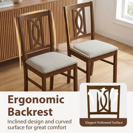 Dining Chairs Set of 2 Rubber Wood Dining Room Chairs with Hollowed Backrest-Walnut - Walnut - Dining Chairs