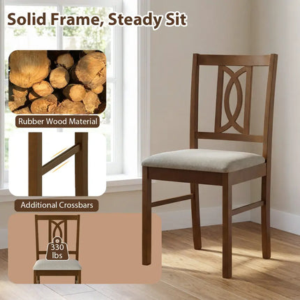 Dining Chairs Set of 2 Rubber Wood Dining Room Chairs with Hollowed Backrest-Walnut - Walnut - Dining Chairs