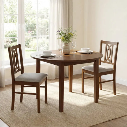 Dining Chairs Set of 2 Rubber Wood Dining Room Chairs with Hollowed Backrest-Walnut - Walnut - Dining Chairs