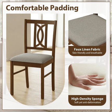 Dining Chairs Set of 2 Rubber Wood Dining Room Chairs with Hollowed Backrest-Walnut - Walnut - Dining Chairs