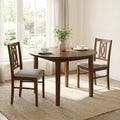 Dining Chairs Set of 2 Rubber Wood Dining Room Chairs with Hollowed Backrest-Walnut - Walnut - Dining Chairs