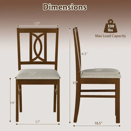 Dining Chairs Set of 2 Rubber Wood Dining Room Chairs with Hollowed Backrest-Walnut - Walnut - Dining Chairs