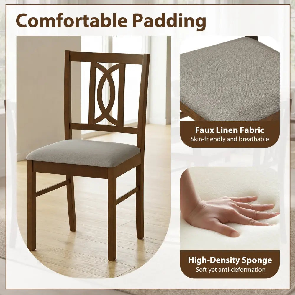 Dining Chairs Set of 2 Rubber Wood Dining Room Chairs with Hollowed Backrest-Walnut - Walnut - Dining Chairs