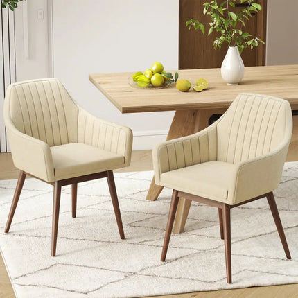 Dining Chairs Set of 2 Upholstered Accent Chairs with Comfy Padded Backrest and Seat-Beige - Beige - Dining Chairs