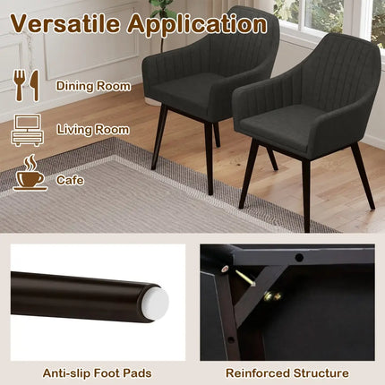 Dining Chairs Set of 2 Upholstered Accent Chairs with Comfy Padded Backrest and Seat-Black - Black - Dining Chairs
