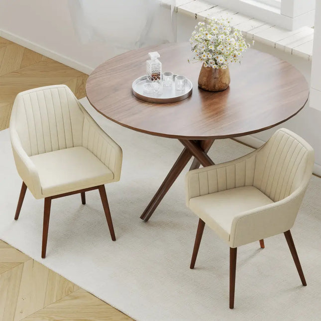 Dining Chairs Set of 2 Upholstered Accent Chairs with Comfy Padded Backrest and Seat-Beige - Beige - Dining Chairs