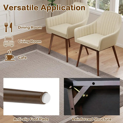 Dining Chairs Set of 2 Upholstered Accent Chairs with Comfy Padded Backrest and Seat-Beige - Beige - Dining Chairs