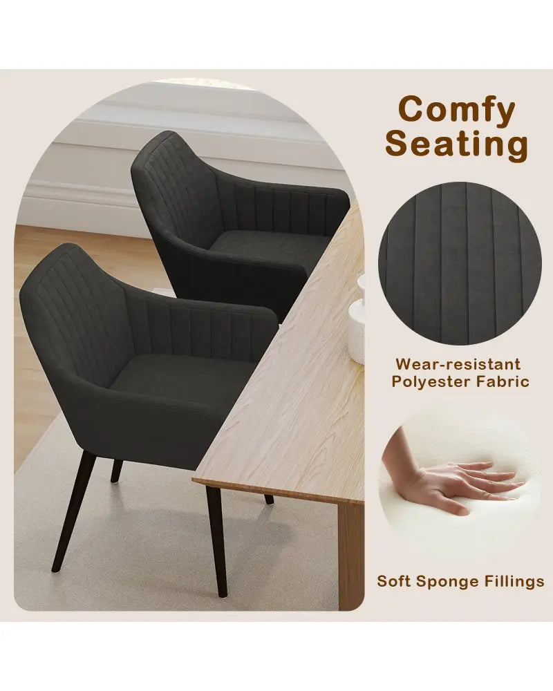 Dining Chairs Set of 2 Upholstered Accent Chairs with Comfy Padded Backrest and Seat-Black - Black - Dining Chairs